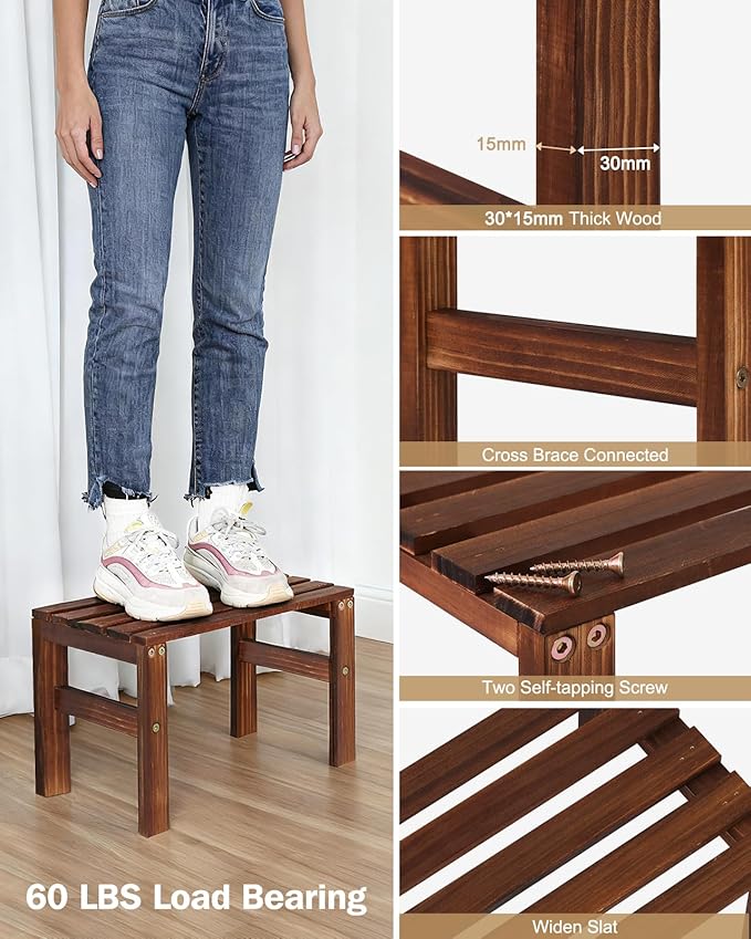 3 Tiered Wooden Plant Stand Shelf Indoor Outdoor,Corner Small Flower Pot Stand ,Rustic Narrow Low Short Plants Holder Rack for Tall Plants Succulent in Patio Livingroom Balcony Window Sill Table Desk