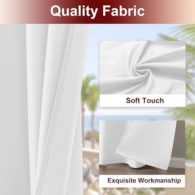 HolidayIdeas White Outdoor Curtains for Patio Waterproof 8 Pcs All Weather Balcony Grommet Top Outside Curtains for Apartments, Gazebo, Pergolas, Porch, 54x120 Inch