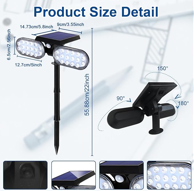EMANER Motion Lights Solar Powered, Outdoor Solar Flood Lights, Stay On or Motion On/Off, Dusk to Dawn Security Solar Light, Landscape Spotlights for Garden Backyard Path, 8-Pack