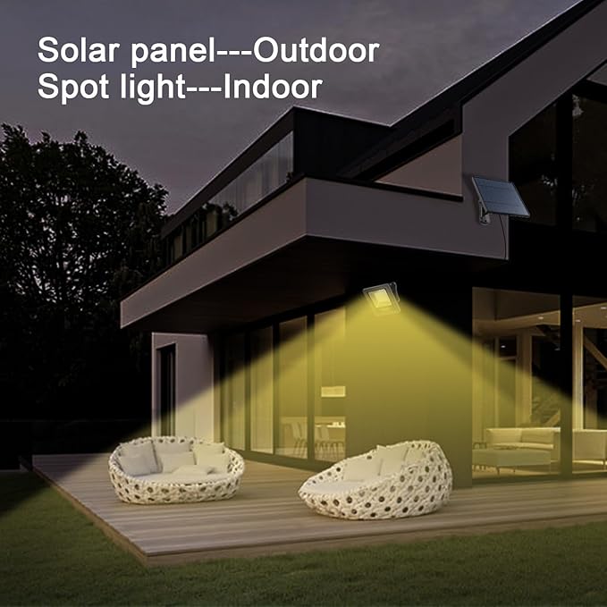 Solar Flood Lights Outdoor with 16FT Cable Dusk to Dawn 4400mAh LED Solar Spot Light Waterproof 3000K for Outside, Porch, Barn, Flag Pole, Warm White 2 Pack