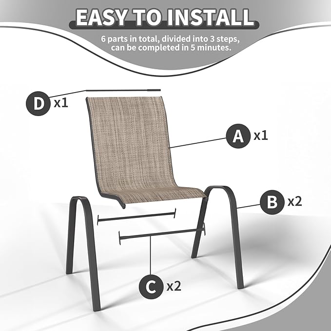 Patio Dining Chairs Set of 2, Outdoor Stackable Dining Chairs High Back, Patio Furniture for Backyard, Porch, Garden, Poolside (Brown)