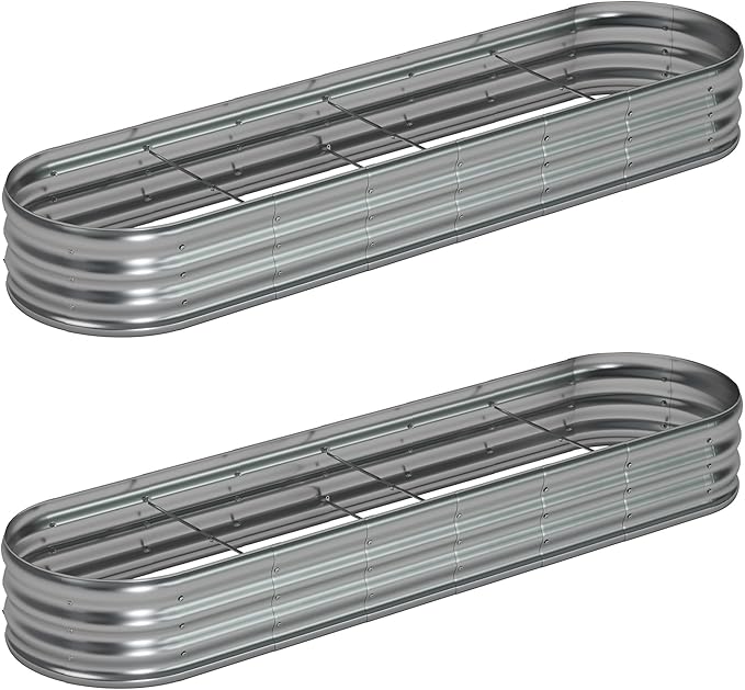 8x2x1ft(2 Pack) Galvanized Oval Raised Garden Bed,Outdoor Planter Box Metal Patio Kit Planting Bed for Vegetables Flowers Herb,Silver