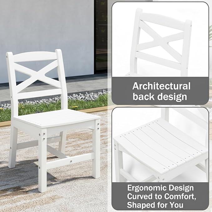 Outdoor Dining Set, HDPE 9-Piece Patio Table and Chairs Set, All-Weather Outdoor Dining Table Set for 8 with Umbrella Hole, Durable Patio Furniture Set with Chairs,White