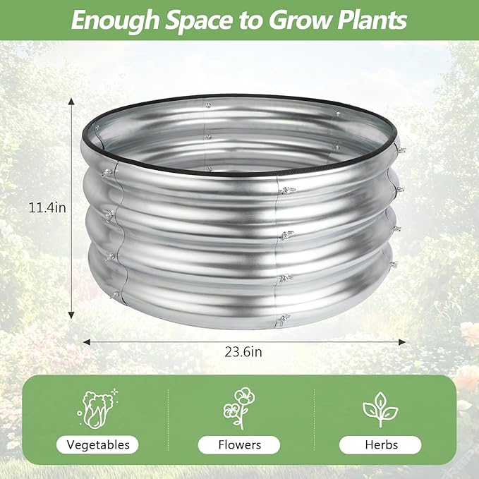 2 Pack 2x2x1ft Round Galvanized Raised Garden Bed Kits, Raised Garden Beds Metal Planter Outdoor Easy Assembly Garden Bed for Planting Vegetables, Fruits & Flowers, Sliver