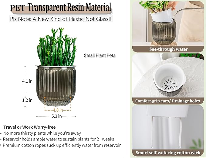 Melphoe Self Watering Pots for Indoor Plants Planter, 5.3 Inch 2 Pack Planters Self Watering Plant Pots for Flower, Houseplants, Succulent, African Violets and Cactus with Drainage