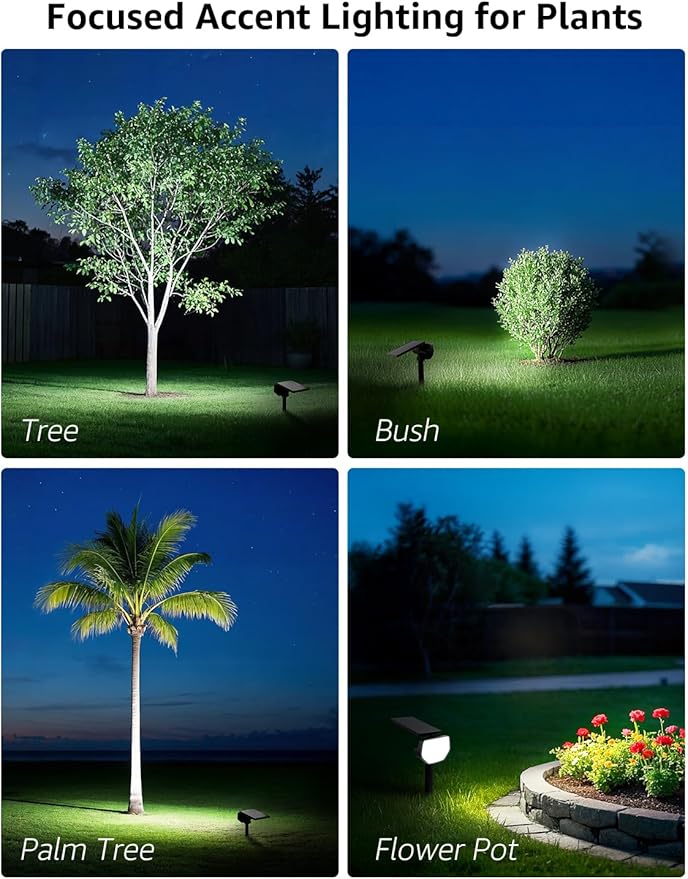 Lepro Solar Decorative Spot Lights 2 Pack, Cool White Modern Accent Lights for Garden & Landscape, IP65 Waterproof Adjustable Spotlight for Architecture, Pathways, Contemporary Decor