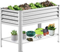 Raised Garden Bed with Legs, Galvanized Raised Planter Box with Storage Shelf and Drainage Holes, 48×24×32 Inch Large Metal Garden Bed Kit for Balcony, Backyard, Patio Lasts for Years of Use.