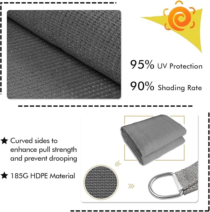 KANAGAWA 6'X8' Dark Gray Custom Size Sun Shade Sail Rectangle UV Block Canopy Cover for Patio Backyard Lawn Garden Outdoor (Customized Available)