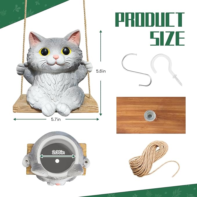 Cat Hanging Planters for Indoor Outdoor Plants, Small Cute Hanging Pots for Succulent, String of Pearls Plant, Resin Hanging Flower Pots with Drainage Hole, Unique Gift, Garden Home Decor
