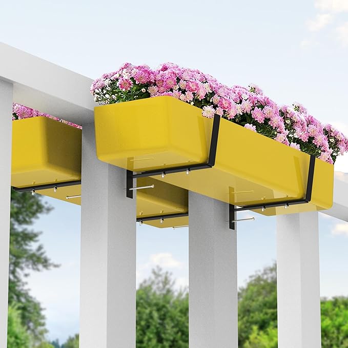 Adnee Set of 4 Double Sided Planter Box Brackets-Adjustable Window Boxes Flower Brackets-Railing Planters Box Brackets for Garden Balcony Window Fence Stairs
