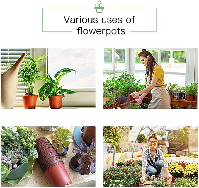 JERIA 100-Pack 4 Inch Plastic Plant Nursery Pots Come with 100 Pcs Plant Labels, Seedling Flower Plant Container and Seed Starting Pots