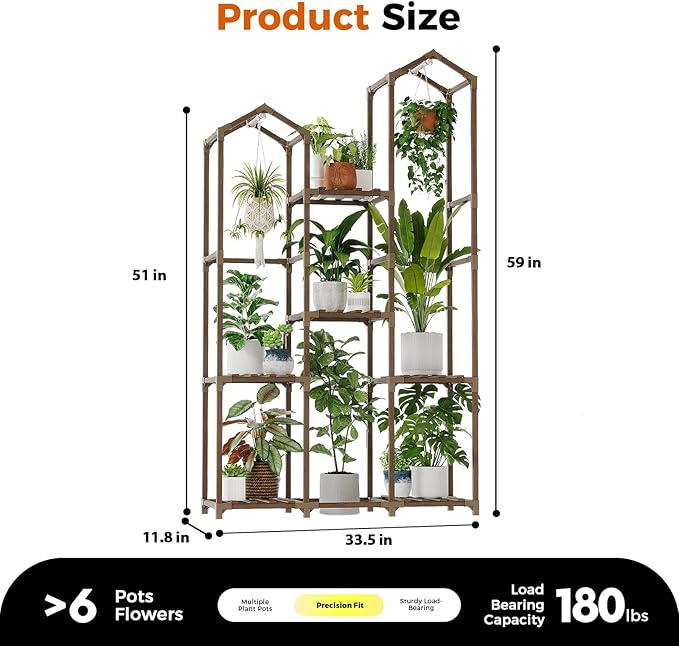 Bamworld Plant Stand with Grow Light Corner Plant Shelf Indoor with Lights Tall Plant Holder for Living Room Warm Light Plant Container Accessories for Mutiple Pots Patio Boho Home Decor for Gardening