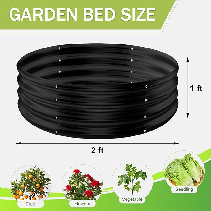 AHEONLAR 3 Pack 2x2x1 ft Round Galvanized Raised Garden Bed Kit Round Metal Flower Box Large Planter Raised Beds Outdoor Garden for Planting,Fruit,Herb Black