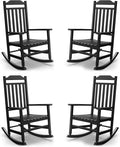 Patio Rocking Chair Outdoor Set of 4,Weather Resistant Poly Resin Oversized Porch Rocker,High Back Smooth Design,350lb Weight Capacity,Indoor Outdoor Use(4, Black)