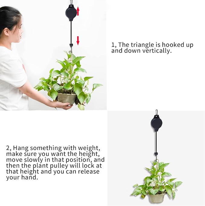 6pcs Plant Pulley Retractable Hanger Easy Reach Plant Pulley Adjustable Height Wheel for Hanging Plants Heavy Duty Plant Hanger for Garden Baskets Pots- Black