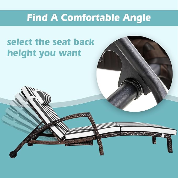 Chaise Lounge Chairs Outdoor Set of 6, Comfy Outside Wicker Patio Pool Lounge Chair w/ 5 Adjustable Back Angle, Cup Holder, Thicken Cushion