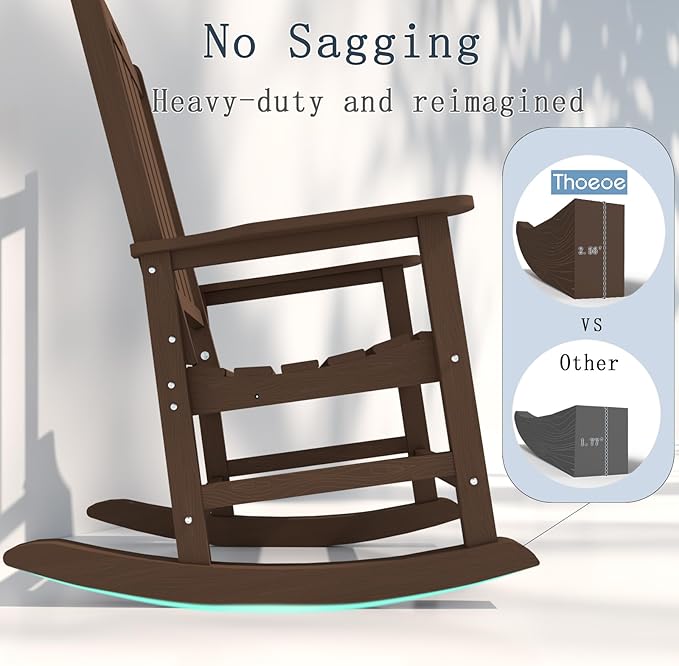 Oversized Rocking Chair Set of 8, Outdoor Rocking Chair for Adults, All Weather Resistant Porch Rocker for Lawn Garden, Brown