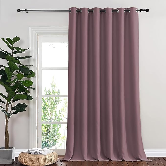 NICETOWN Room Divider Curtain 132 Inches Long, Wide Blackout Sliding Door Curtain for Bedroom, Room Darkening Privacy Window Curtain for Patio Door (1 Panel Set, Dry Rose, 80 x 132 Inch)