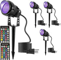 Christmas RGB Spot Lights, Outdoor Spotlights with Timer, 12W Metal Case IP65 Waterproof Color Changing Landscape Lights with Spike Stand for Garden Lawn House Tree (4 Lights)