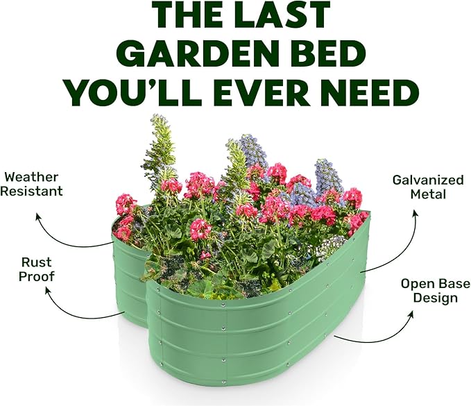 Plant & Plot Galvanized Raised Garden Beds Outdoor // Planter Raised Beds for Gardening, Vegetables, Flowers // Large Metal Garden Box (Light Green) // Tool-Free Assembly