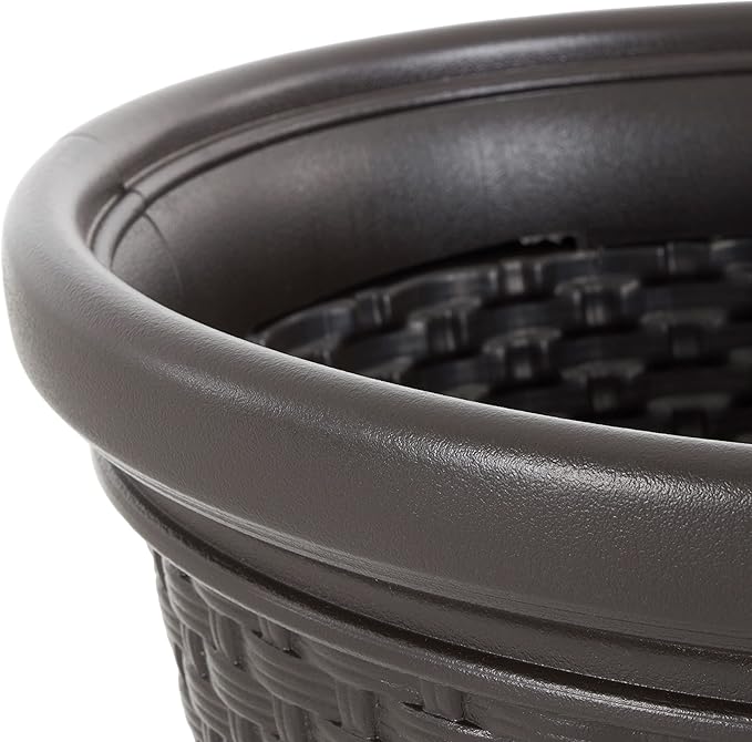 Suncast 4 Pack Wicker Hose Pot, Decorative Resin Garden Hose Storage, 100ft 5/8in Standard Vinyl Hose Capacity with 4 Drain Holes, 18in x 12in, Java