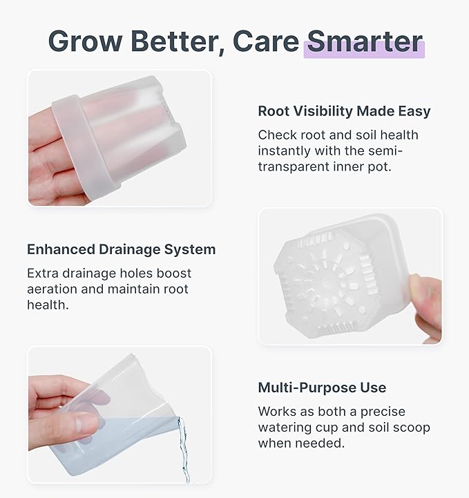 12 Pack 2.5" Small Self Watering Pots for Indoor Plants, Mini Clear Plastic Planters, Semi-Hydro, Propagation, Cuttings, Seedlings, Hoya, African Violets, Alocasia, LECA, PON,12 Plant Label