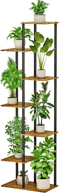 Plant Stand Indoor 7 Tier 8 Potted Metal Wood Plant Shelf, Multiple Flower Pots Corner Tall Plant Holder Stands for Living Room Balcony Bedroom, Rustic Brown