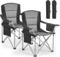 VEVOR Oversized Camping Folding Chair, Portable Heavy Duty Outdoor Quad Lumbar Back Padded with Side Pockets, Cup Holder and Cooler Bag for Beach, Lawn, Picnic, Fishing, Backpacking, 2 Pack