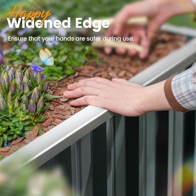 KING BIRD Galvanized Raised Garden Bed with 2 Installation Methods for DIY, 101" x 36" x 24" Heightened Planter Kit Box Outdoor for Deep-Rooted Vegetables, Flowers, Dark Grey