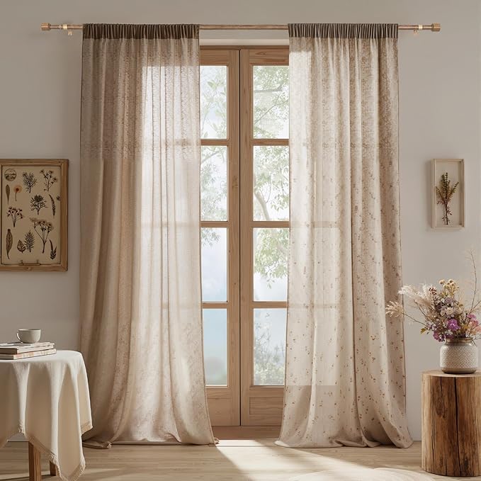 1” Diameter Curtain Rods Itself is 30 to 60 inch 1 Pack Fit 30-54 inch Window with Heavy Duty Adjustable Rod Matte Wood Grain Splicing Metal Extra Long Curtain Rod for Windows