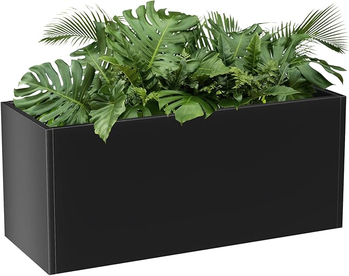 Metal Large Planter Box 15" W x 38" L x 16.25" H, Heavy Duty Tall Rectangle Outdoor Planter Box with Removable Insert Shelves for Porch, Garden, Patio, Yard (Black)