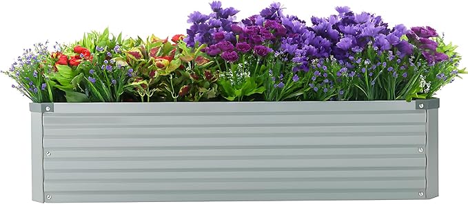 2 Pack 4x2x1FT Galvanized Raised Garden Bed Kit, Outdoor Metal Planter Box for Vegetables, Bottomless Rectangular Gardening Bed with Support Rods, Tool-Free Assembly, Gray