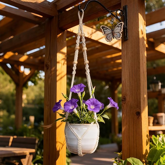 Macrame Plant Hanger, Up to 4-15 inch Pots, Wood Beads Cotton Hanging Planter Holder for Indoor Outdoor Boho Home Decor, 35 Inch, Set of 2 (Ivory)
