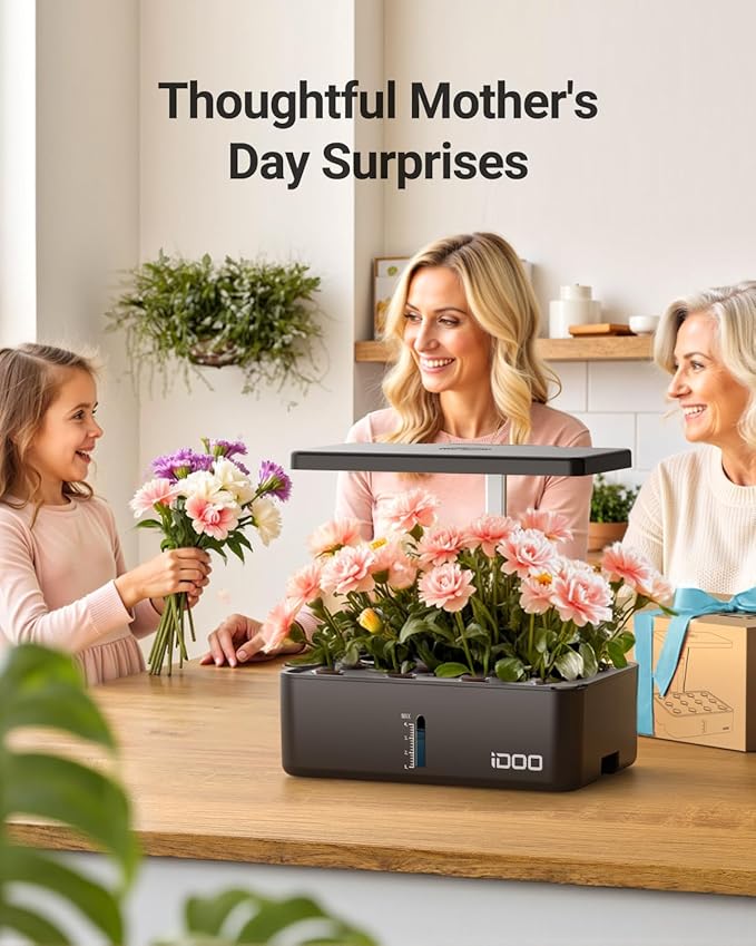 iDOO Hydroponics Growing System Kit 12Pods, Indoor Herb Garden System, with LED Grow Light, Built-in Fan, Auto-Timer, Adjustable Height Up to 11.3", for Home School, for Women Mom, for Christmas Gifts