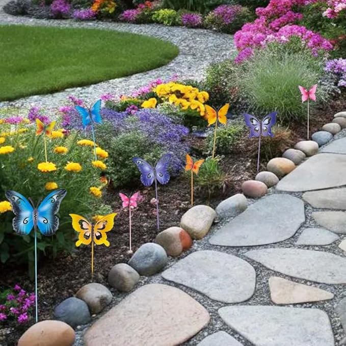 hogardeck Garden Decor for Outside, Set of 10 Metal Butterfly Decorative Garden Stakes for Spring Decor, Yard Art Garden Decorations for Outdoor Lawn Pathway Patio