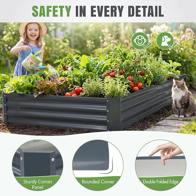INNO STAGE 2 Pcs 8×4×1ft Galvanized Raised Garden Bed Kit, Galvanized Planter Raised Garden Boxes Outdoor, Large Metal Raised Garden Beds for Vegetables, Flowers, Herbs, and Succulents, Grey