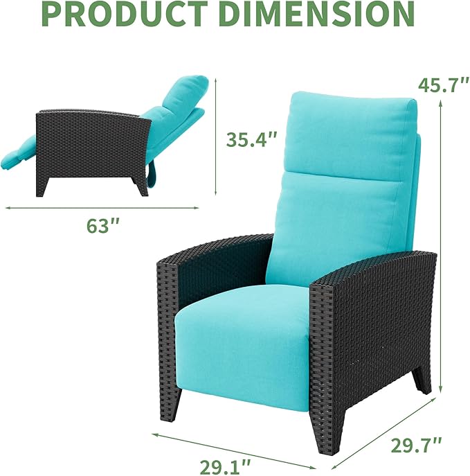 IDEALHOUSE Wicker Outdoor Recliner Reclining Patio Chairs with Adjustable Back & Footrest 150° Lay-Flat Reclining with Air Pump Rattan Flip-Up Side Table Outdoor Lounge Chairs for Pool Deck Balcony