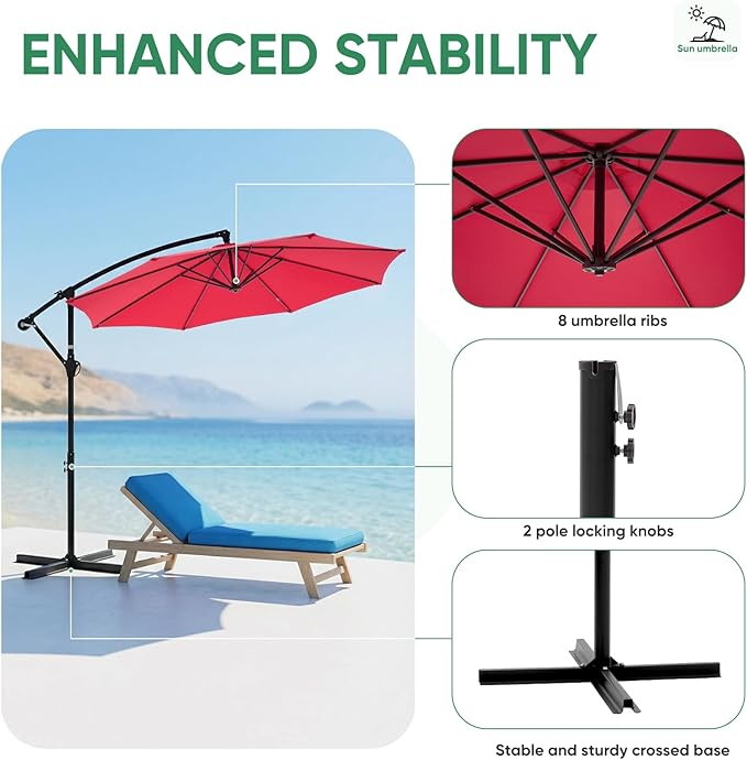 NEWBULIG 10FT Patio Umbrella, Offset Cantilever Outdoor Patio Table Umbrella, UV Protection, Fade Resistant Fabric, Easy Tilt Adjustment for Pool, Deck, Garden, Backyard