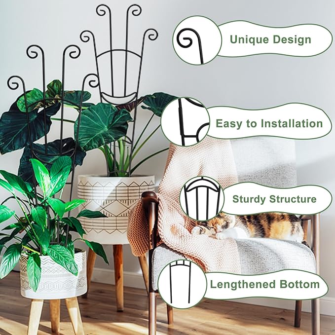 32.6in Monstera Plant Support Stakes for Indoor Plants, Metal Garden Plant Trellis for Climbing Plants, Pothos Vine Snake Climber Support，4p