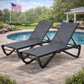 Kozyard Outdoor Chaise Lounge Chair, Full Flat Adjustable Patio Lounger with Aluminum Frame & Resin Legs, Textilene Fabric for Poolside, Backyard & Beach (Gray, 2Chairs)