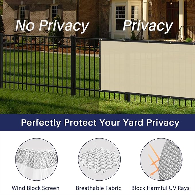 Windscreen4less Privacy Fence Screen Heavy Duty Windscreen Fencing Mesh Fabric Shade Net Cover with Brass Grommtes for Outdoor Wall Garden Yard Pool Deck, 6'x19' Beige