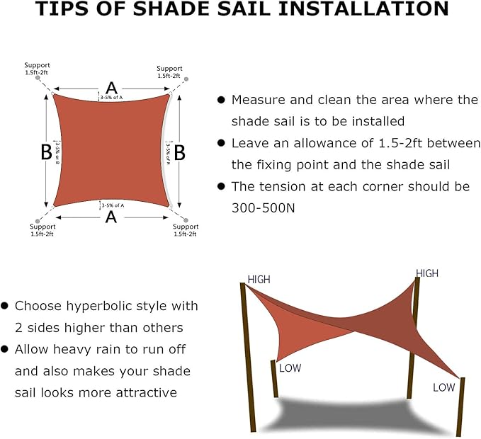 KANAGAWA Sun Shade Sail 12'x12' Rust Red Square UV Block Canopy Awning Shelter Fabric Cloth Screen for Outdoor Patio Garden Backyard