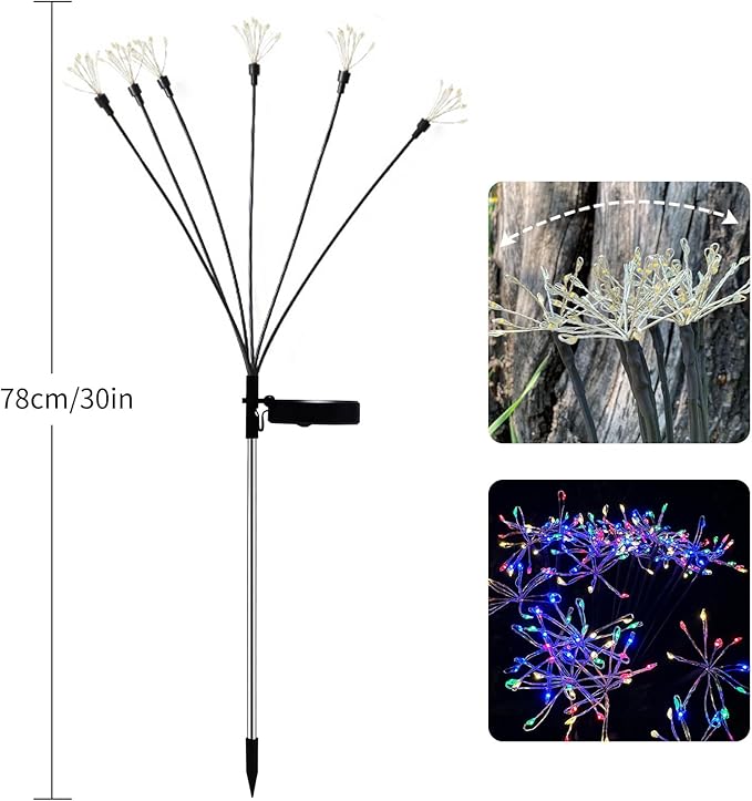 JJGoo Solar Garden Lights, New Upgraded 2 Pack Solar Swaying Starburst Light, Waterproof Fireworks Outdoor Lights, Yard Patio Pathway Decoration, Colorful