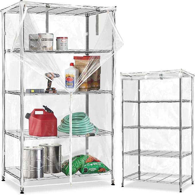 Waterproof Shelf Cover,Durable Dustproof Storage Wire Rack Covers,Outdoor Shelving Covers for Wire Shelves with Zipper 36''x18''x72'',Clear,Cover Only