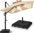 Best Choice Products 12x12ft LED Cantilever Patio Umbrella w/Base Included & 360° Rotation, Large Solar Offset Hanging Outdoor Sun Shade for Deck, Backyard Table w/Stand & Lights – Sand