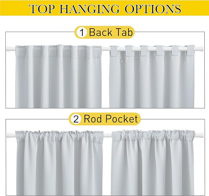 NICETOWN 2 Panels Outdoor Curtains Waterproof Pocket & Back Tab on Top & Bottom, Thermal Insulated Windproof Sun Blocking Outside Privacy Drapes for Patio with Fixed Rope, W84 x L84, Greyish White