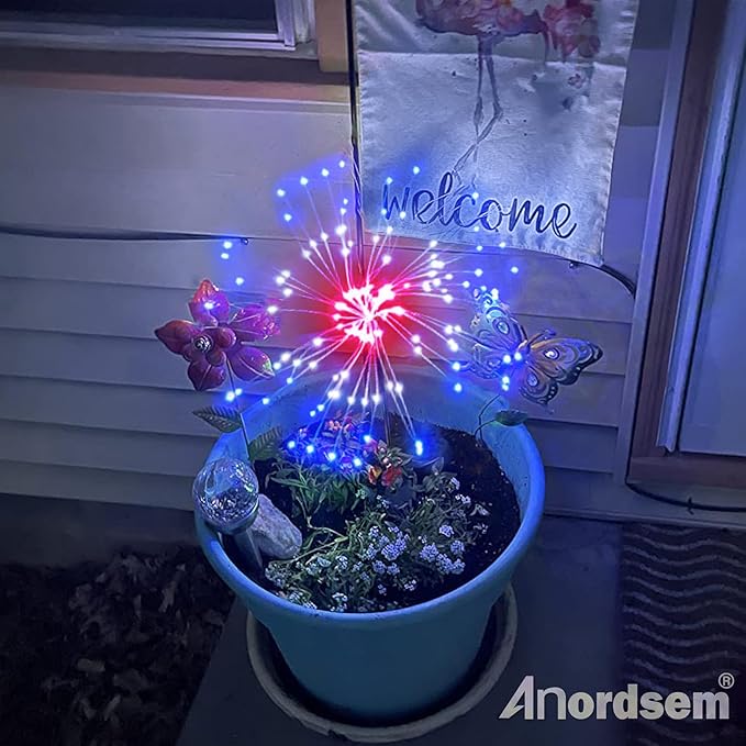 Anordsem Solar Garden Lights Outdoor: Bendable Copper Wire with 120 LED Firework Beads - Red Waterproof DIY Fairy Decorations for Yard Patio Path - Gifts for Women Mom Homeowners