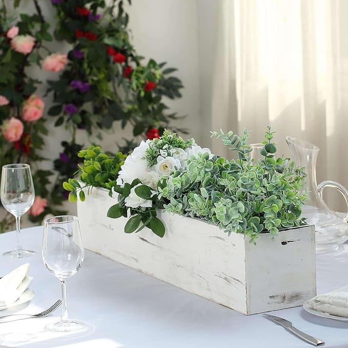 Efavormart 30"x6" Whitewash Wood Planter Box with Plastic Liner, DIY Rustic Rectangle Wooden Box for Succulents, Long Wedding Table Centerpieces and Farmhouse Decor