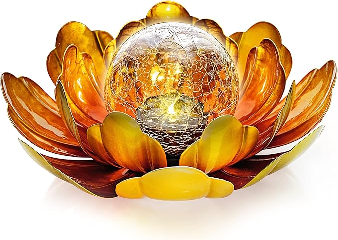WNP Solar Flower Light Outdoor Christmas Decorative,Garden Solar Powered Lights,Yard Solar Glass Ball Light with Metal Petal for Tabletop Decor Birthday Gift for Her,Christmas Gifts for Women