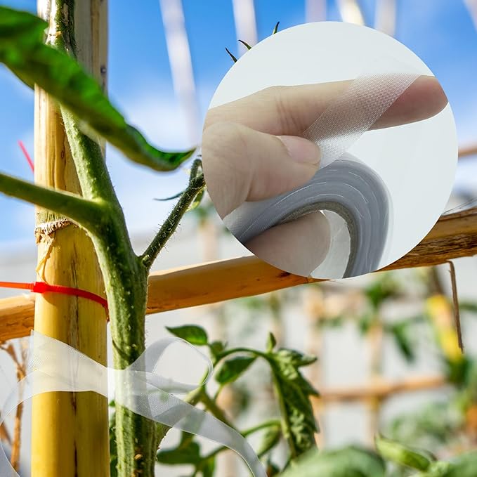 HEVSTIL 4 Rolls Stretchable Garden Tie Tape – 3/7-Inch x 82ft Polyethylene Plant Support Ties | Reusable Stretch Plant Clips for Securing Vines, Flowers & Vegetables Indoors (White)